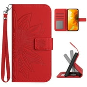 TECH CIRCLE Motorola Moto G Stylus 5G 2022 Wallet Case for Women with Credit Card Holders, Sunflower Flip PU Leather Kickstand Shockproof Protective Wrist Strap Cover,Red